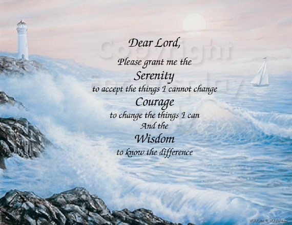Serenity Prayer Inspirational Print on Lighthouse Background