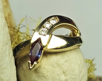 14 Karat Yellow Gold Lab Created Alexandrite & Diamond Ring