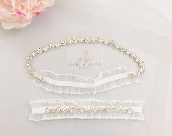 Wedding Garter - Bridal Garter Lace Garter Wedding Garter Set Something Blue Bridal Garter Set Rhinestone Garter Toss Garter - Style #M0417