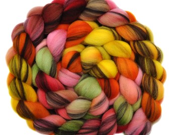 Hand dyed roving - 21.5μ Merino wool combed top spinning fiber - 4.2 ounces - Morris Dancers 2