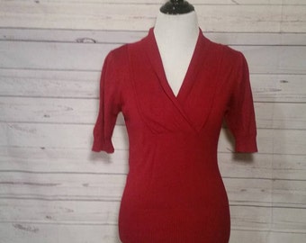 Candies Lipstick Red CrossOver Sweater Size Small//Fall Winter Sweater//Vintage Womens Clothing//MOD Retro Bohemian