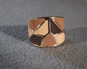 Vintage Yellow Gold Tone Enameled Wide Cigar Band Ring Size 5.5