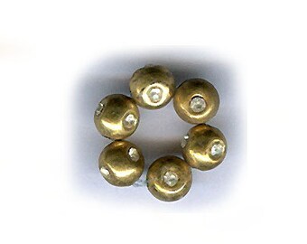 vintage RHINESTONE beads BRASS BEADS with three rhinestones in each ball, patina bridal finding antique brass beads six beads