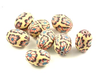 X 10 beads 16mm beige oval polymer clay