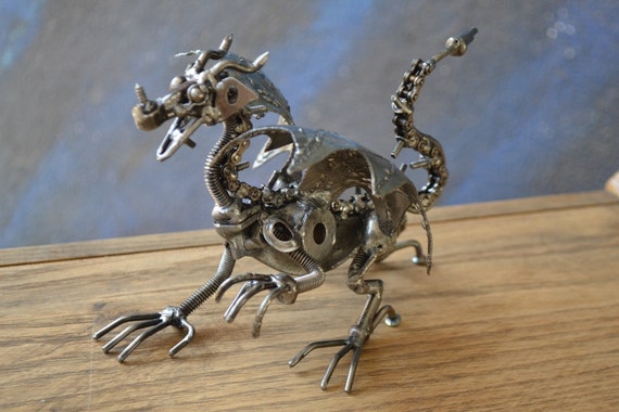 Hand Made DRAGON 7 Inches Recycled Scrap Metal Sculpture