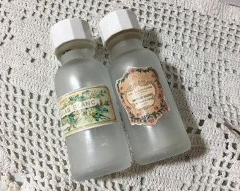 Small Apothecary Bottles, Set of 2 Perfume Bottles, French Perfume Label Decoupage