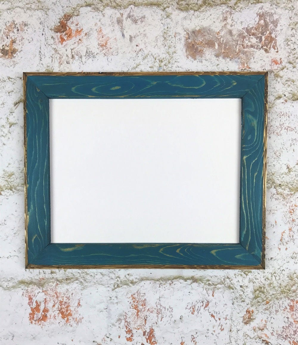 11 x 14 Picture Frame Teal Rustic Weathered Style With Routed