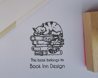 Exlibris - Personalised Book Stamp - Cat on Books