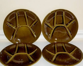 Vintage Fondue Plates, Keralux Divided Plates, Sushi Plates, Boch Freres, Set of 4, Ceramic Divided Plates, Mid Century, Belgium, 1950s