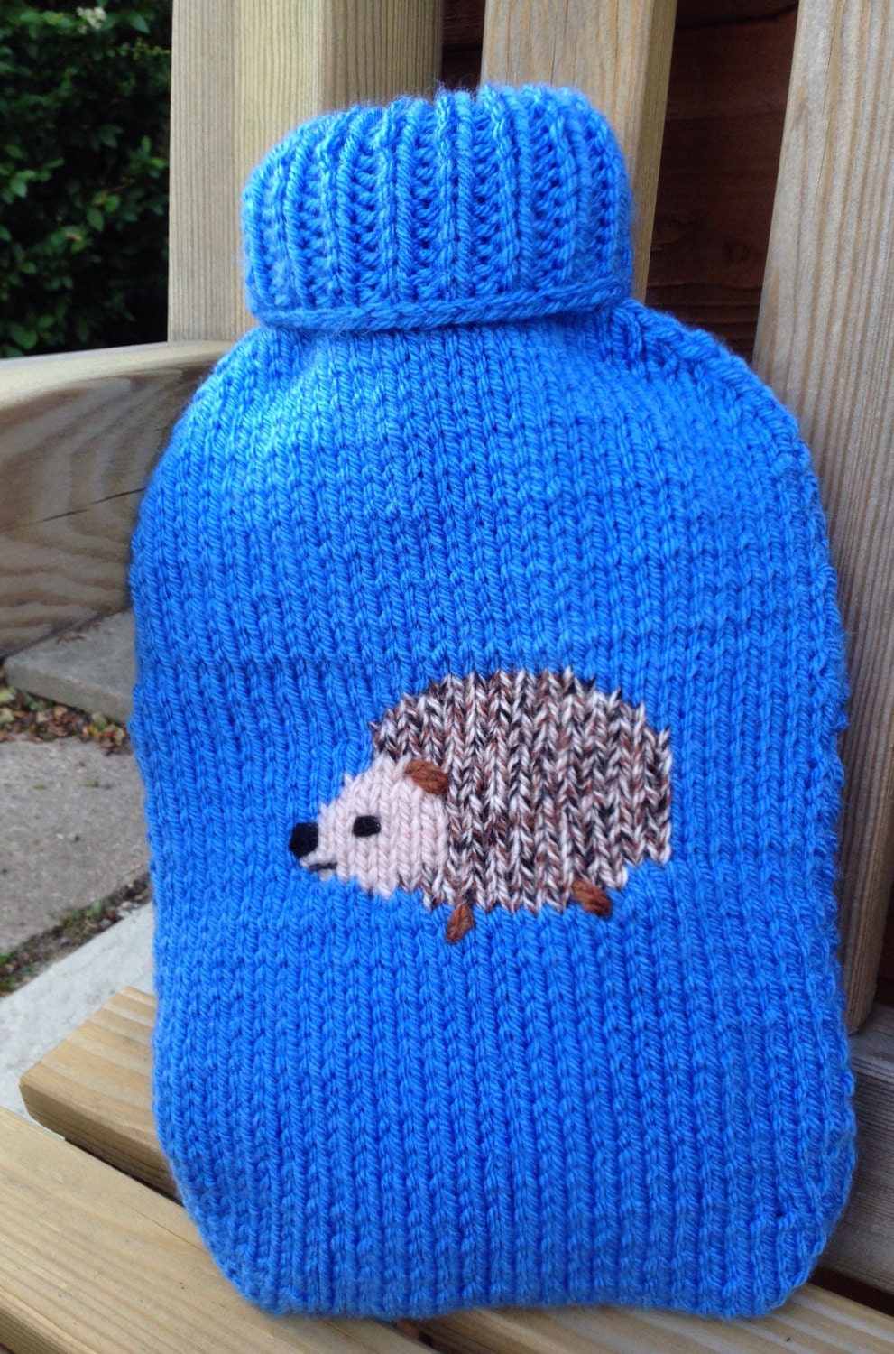 Hedgehog hot water bottle cover knitting pattern.