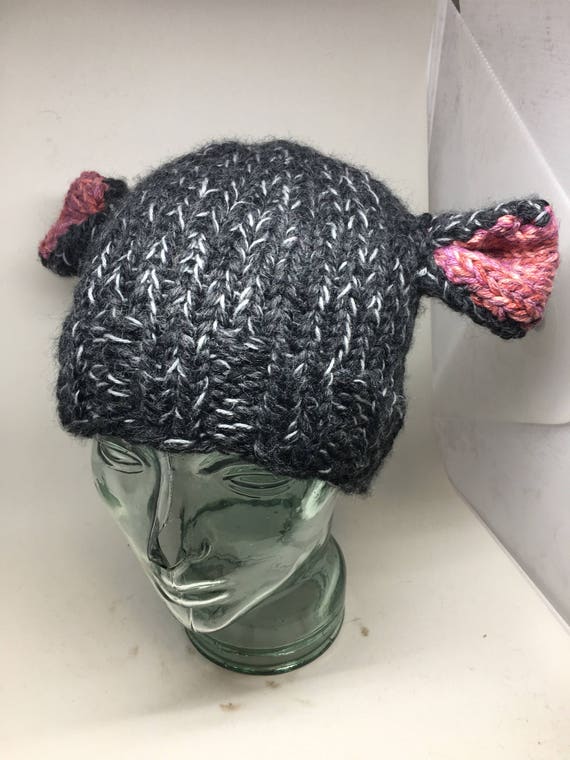 hippopotamus ear hand knit hat Fiona