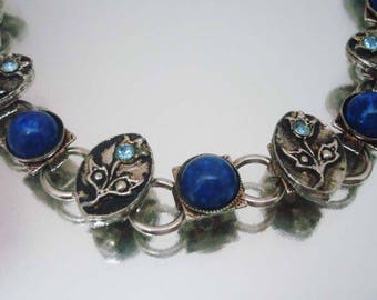 Blue Rhinestone Flower Bracelet Vintage Lapis? Blue Bracelet Rhinestone Bracelet Flower Bracelet Lapis? Bracelet