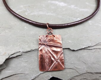 Rustic Copper Pendant, Fold Formed Pendant Necklace, Antique Copper Pendant, Steampunk Pendant, Metalwork Pendant, Gothic Pendant, Handmade