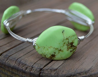 Lime Green Turquois and Silver Bangle (BA6)