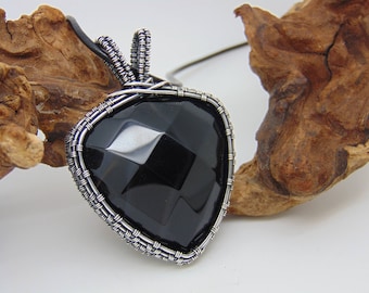 Black Agate Pendant - Wire Wrapped Pendant - Wire Wrapped Jewellery Handmade - Agate Necklace