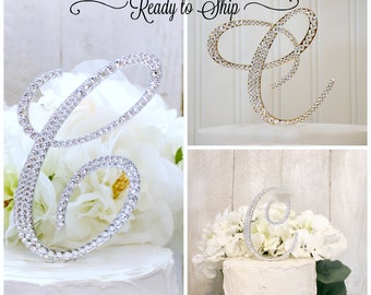 C Wedding Cake Toppers, C Wedding Cake Topper, Initial C Gold or Silver Cake Topper, letter C Cake Topper, Swarovski Crystals, Ready to Ship