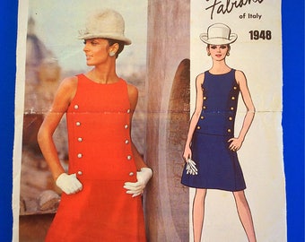 60s MOD Fabiani Designer Dress, Size 12, Bust 34", Vogue Couturier Design, Fabiani of Italy 1948.