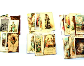 Bundles of antique holy cards (1900 to 20s), set of 16 French religious images, devotional images