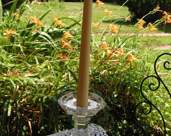 Clear Pressed Glass Candlestick Holder 5 inches tall