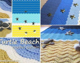 PDF Turtle Beach Blanket Crochet Pattern + Baby Sea Turtle Amigurumi Crochet Patterns, Sea Turtle Blanket, Ocean Blanket, Wave Blanket