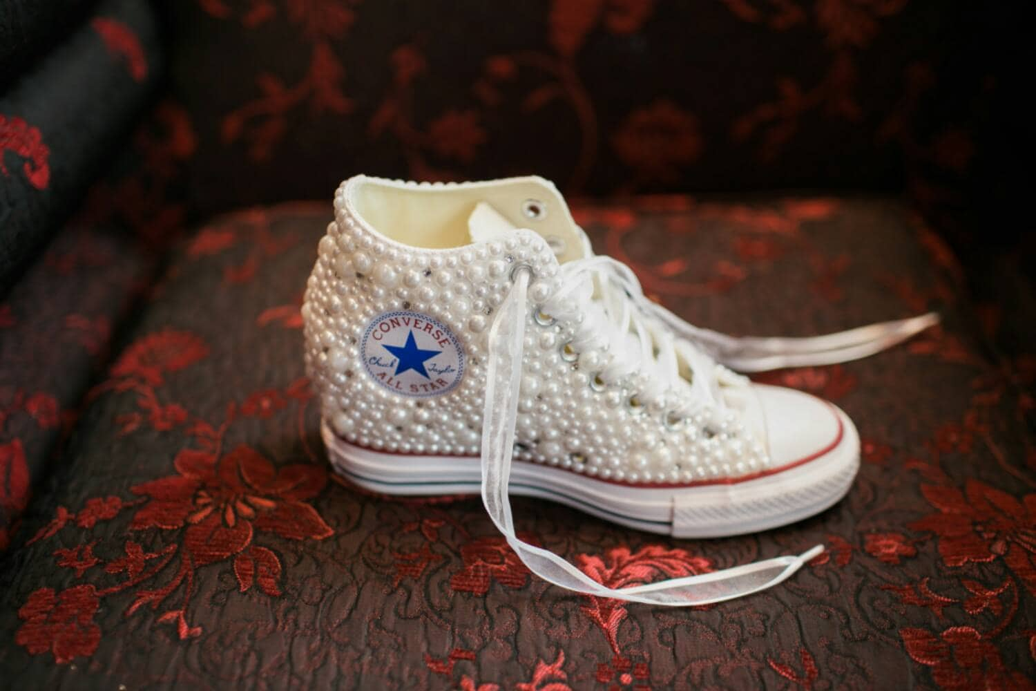 Wedge Wedding Converse Bridal Sneakers Bling And Pearls Custom 5990