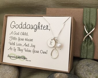 Goddaughter gift Freshwater Pearl Infinity Necklace Goddaughter Sterling Silver Necklace First Communion Gift Baptism Gift for Confirmation