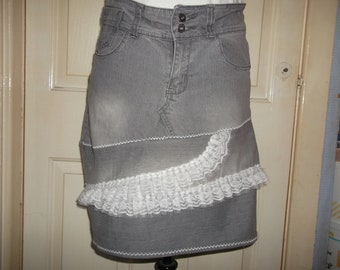upcycled denim skirt, boho, hippie, festival, clubbing eco friendly ,repurposed ready to ship