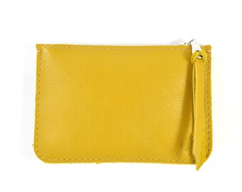 Mustard Yellow Leather Zip Pouch Purse Wallet Handmade