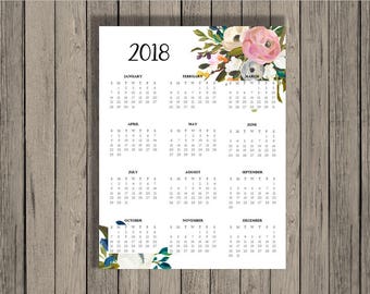 2018 calendar printable yearly