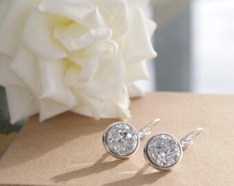 Silver Druzy | Silver Plated | Drop Earrings