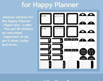 Black & White Planner Stickers for Happy Planner - Mambi