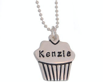 Custom Cupcake Name Necklace - Fine Silver