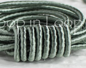 Green Blue Jade SILK cord, Wrapped Silk Satin Cord rope 3.5 mm thick, organic natural hand spun silk, polyester core, for Jewelry