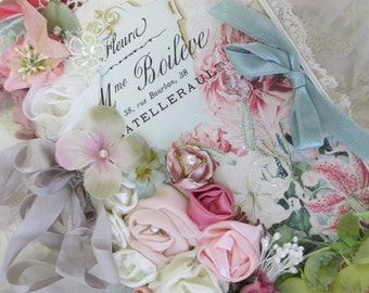 French Journal Mixed Media Art Journal Vintage Garden Art Book Shabby Wedding Lace Book