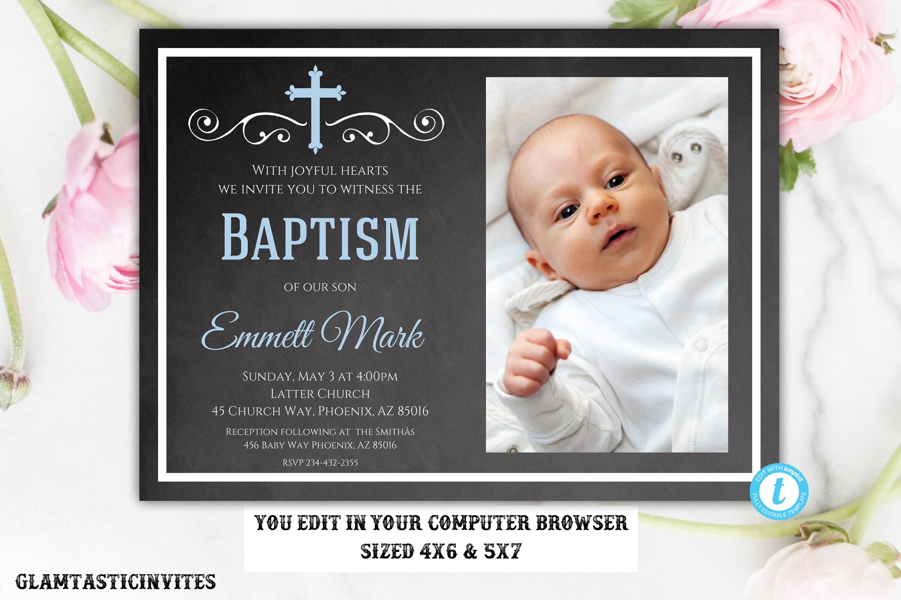 Baby Boy Christening Invitations For Editing 9