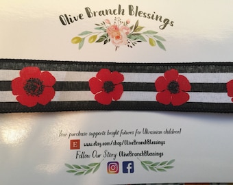 Black and Red Poppy Ribbon Headband