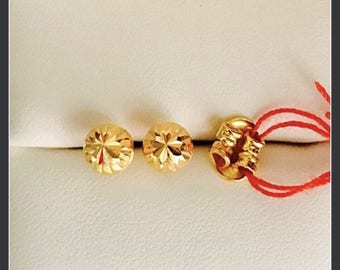 Solid 22k gold diamond cut round ear studs 916 gold