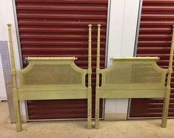 BAM-BEAUTIES / Stunning Pair Of Twin Faux Bamboo And Cane Solid Wood Headboards / Palm Beach Chic / Hollywood Regency