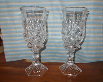 11 3/4" tall pair of Shannon Crystal Hurricane lamps by Godinger
