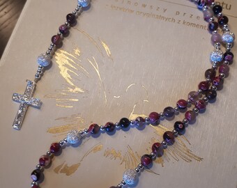 Catholic Rosary - Silver sterling 925 - Agate and Silver beads - Miraculous Medal - Srebrny Różaniec