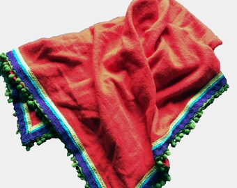 Red folk wool blanket throw