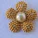 Brooch Extra Large Signed FO Fernando Originals with Gold Tone Granulation and Open Work and a Large Center Faux Pearl Vintage Jewelry