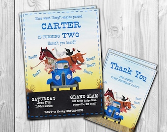 Little Blue Truck Invitation, Little Blue Truck Birthday, Little Blue Truck Invite, Party, Printables, Custom, FREE Thank You Card