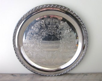 Vintage Large Round Silver Plate Tray Wm Rogers