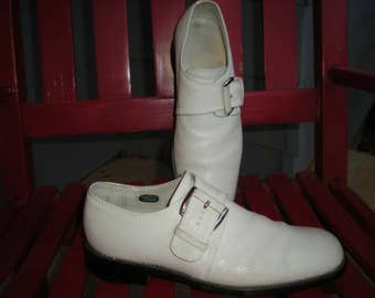 Vtg 70's Men's White Leather Monk Strap Florsheim Imperial Shoes Size 7 C