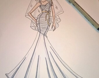 custom wedding gown illustration