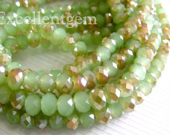 100 pcs Faceted crystal roundel, faceted rondelle beads, faceted glass beaads, Green crystal beads, faceted beads - 6x4mm