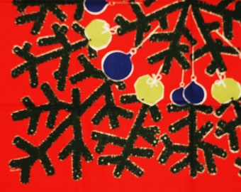 Rare unusual Swedish retro vintage 1950s printed larger cotton Christmas Norah (Johansson) design tabelcloth Christmas three motive