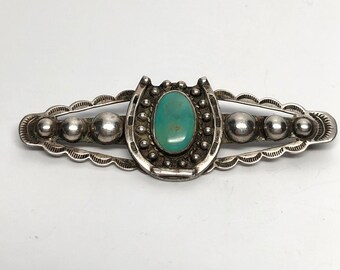 Horseshoe Blue Turquoise Sterling Brooch