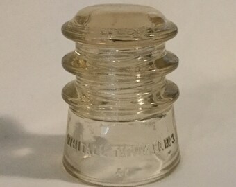 Antique Whitall Tatum Co No 3 Amber Tint Clear Glass Insulator